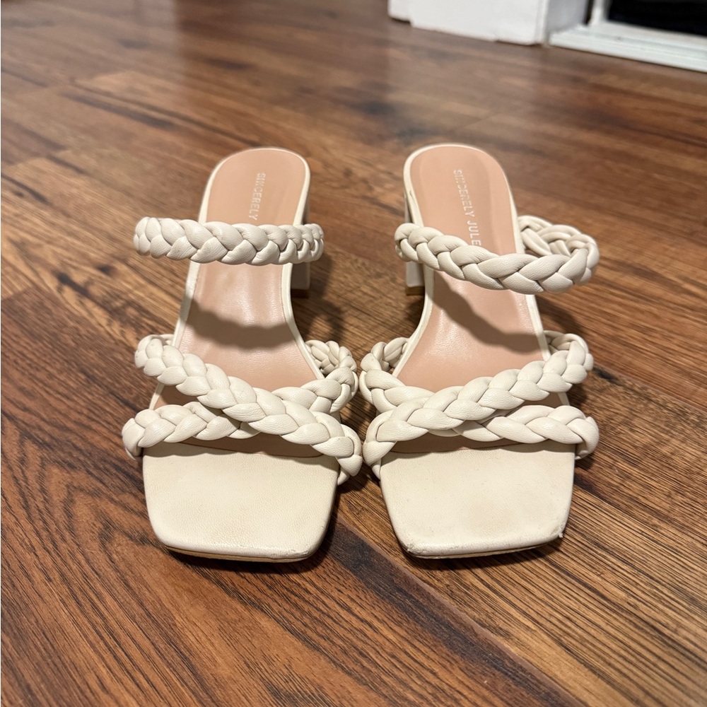 🍦Sincerely Jules Braided Leather Sandals Heels Size 6.5 Fair Condition🍦